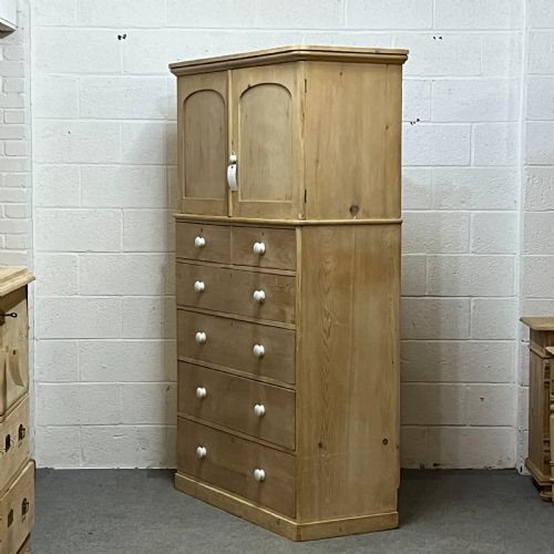 fig 1. Stunning Tall Victorian Pine Linen Press With Drawers