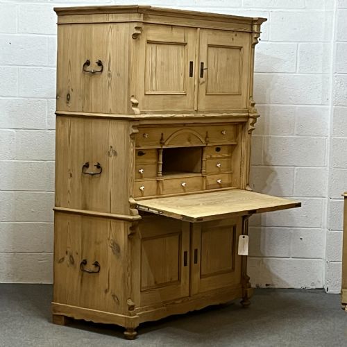 Large Antique Pine Campaign Cupboard Internal Drawers Writing Slope