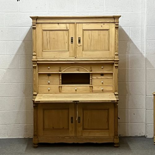 fig 2. Large Antique Pine Campaign Cupboard Internal Drawers Writing Slope
