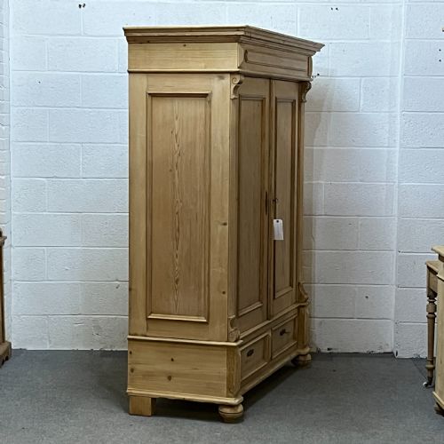 fig 2. Handsome Antique Pine Double Wardrobe With Bottom Drawers (Dismantles)