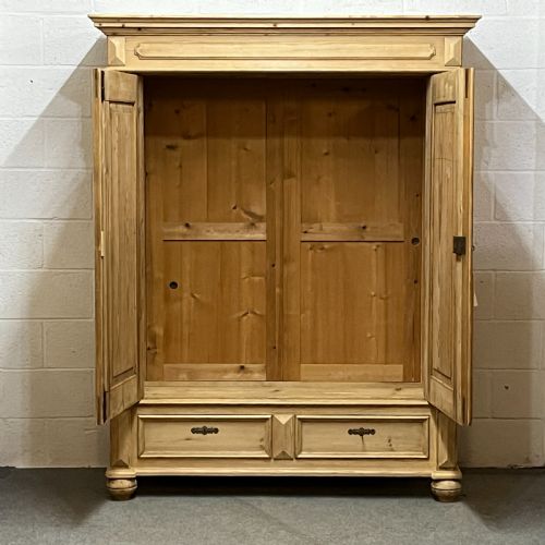 fig 3. Handsome Antique Pine Double Wardrobe With Bottom Drawers (Dismantles)