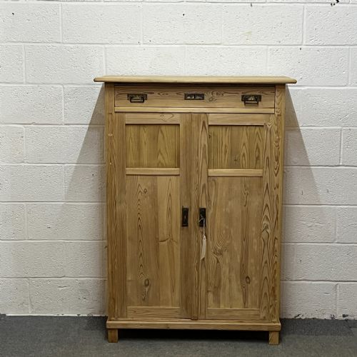 Tall Slim Antique Pine Cupboard with Top Drawer