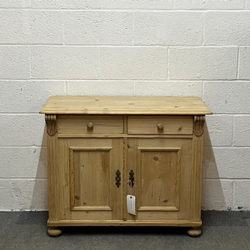 Small Antique Pine 2 Door Dresser Base with Top Drawers