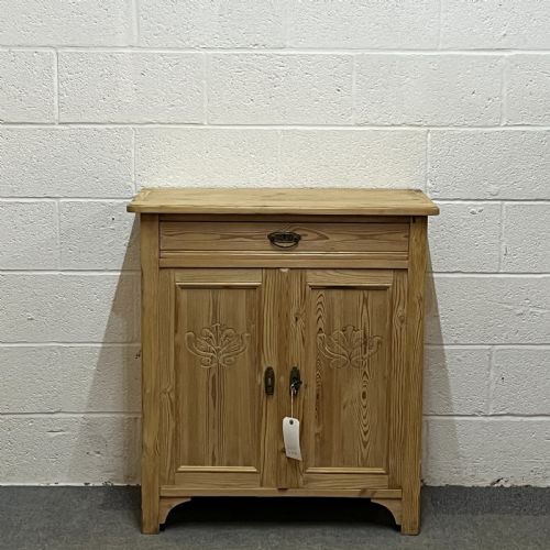 Small Antique Pine 2 Door Cupboard with Top Drawer