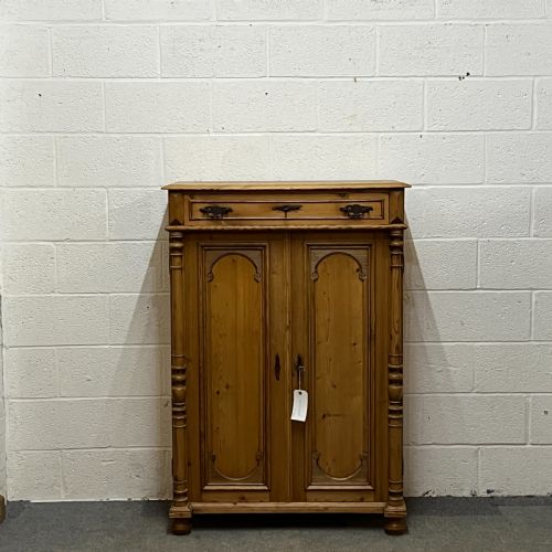 Tall Slim Waxed Pine 2 Door Cupboard with Top Drawer