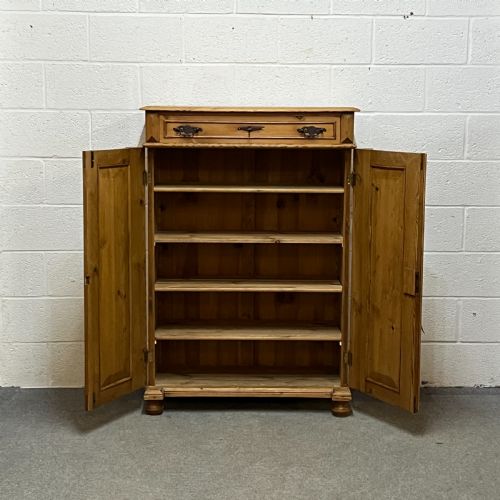 fig 1. Tall Slim Waxed Pine 2 Door Cupboard With Top Drawer