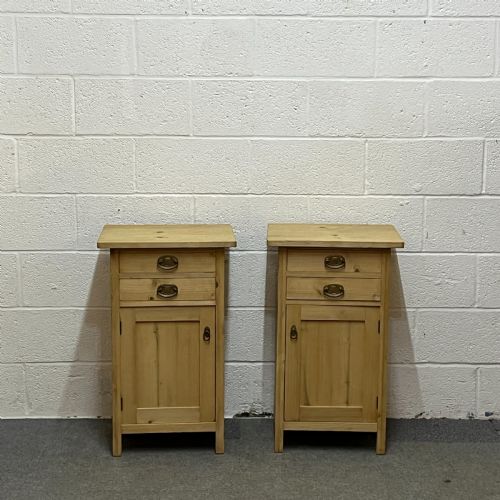 Pair of Large Twin Drawer Antique Pine Bedside Cupboards