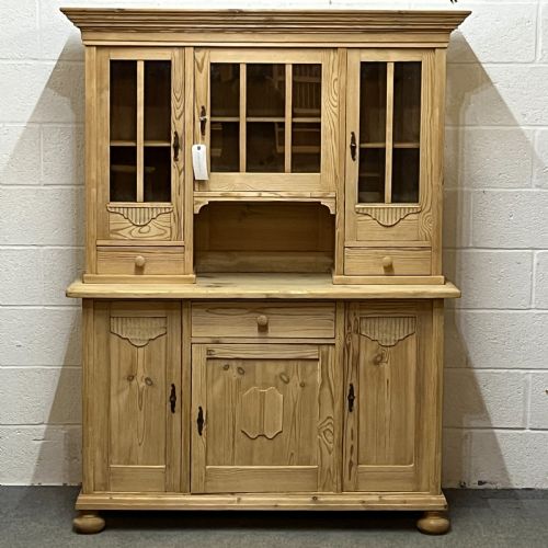 East German 1930s Pine Dresser with Partial Glazing