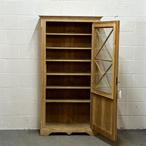 fig 1. Tall, Slender Old Pine Cupboard With Glazed Door
