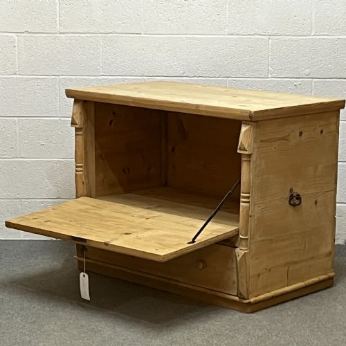 Spacious Old Pine Chest with Hinged Front Flap and Bottom Drawer