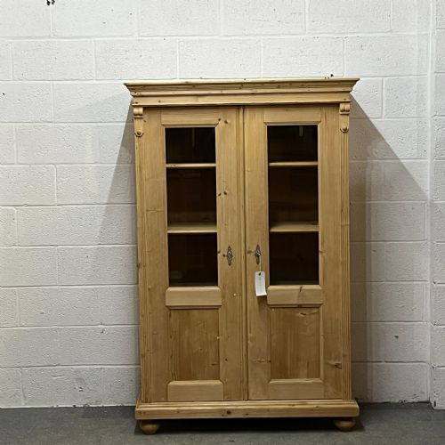 Large Glazed Antique Pine Display Cabinet