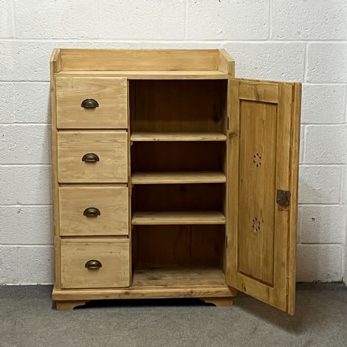fig 1. Antique Pine Larder Cupboard With Drawers 