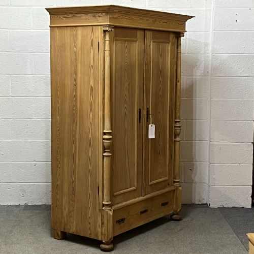 fig 1. Small Antique Pine Double Wardrobe With Bottom Drawer