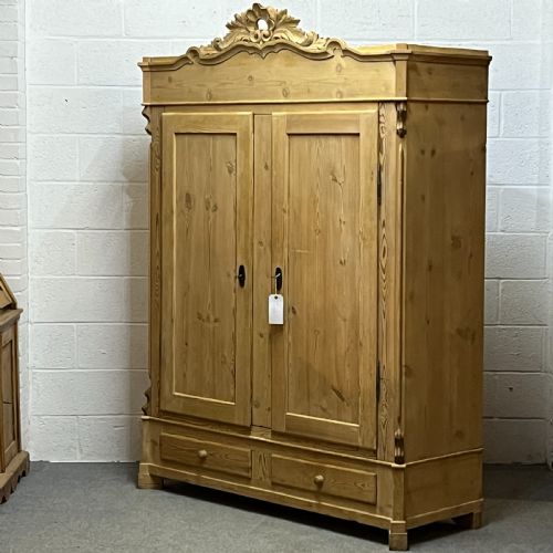 fig 1. Large Decorative Antique Pine Double Wardrobe (Dismantles)