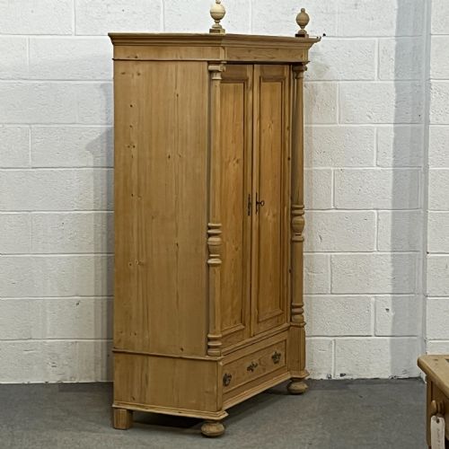 fig 3. Small Column Antique Pine Double Wardrobe With Bottom Drawer