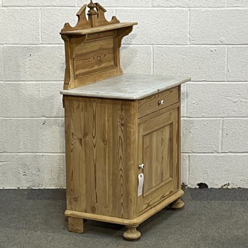 fig 1. Small Antique Pine Marble Top Bathroom Cupboard