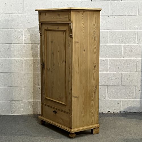 fig 1. Large Danish Single Door Antique Pine Cupboard With Bottom Drawer