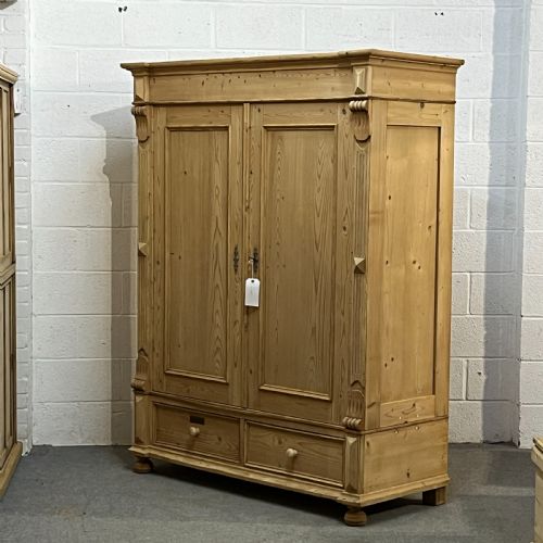 fig 1. Large Antique Pine Double Wardrobe With Drawers