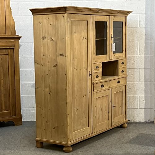 fig 1. Very Large Antique Pine Storage Cupboard With Drawers
