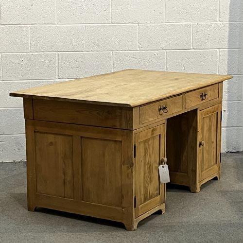 fig 1. Large English Antique Pine Pedestal Desk