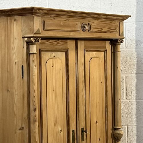 fig 3. Small Antique Pine 2 Door Wardrobe With Bottom Drawer
