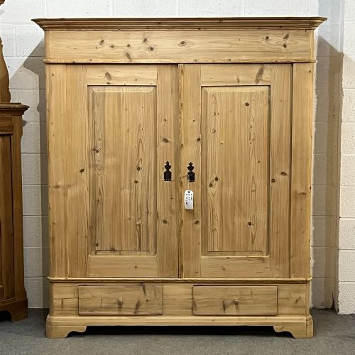 Very Large Pine Double Wardrobe with Two Drawers, Circa 1880 (Dismantles)