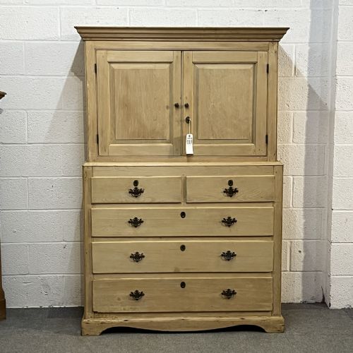 Nineteenth Century Pine Linen Press with Five Drawers