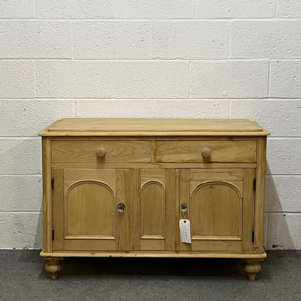 Small Deep Victorian Pine Dresser Base With Arched Panels
