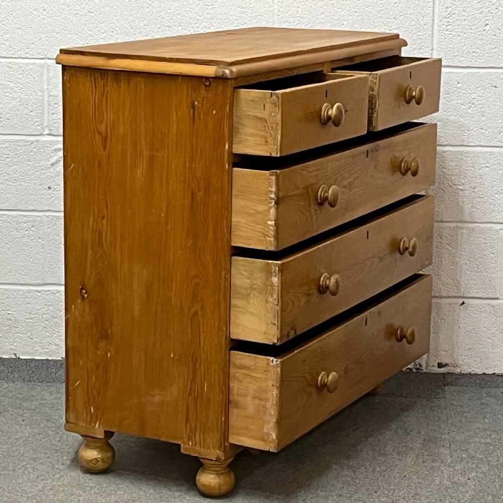 Late Victorian Pine 2 Over 3 Chest Of Drawers View V