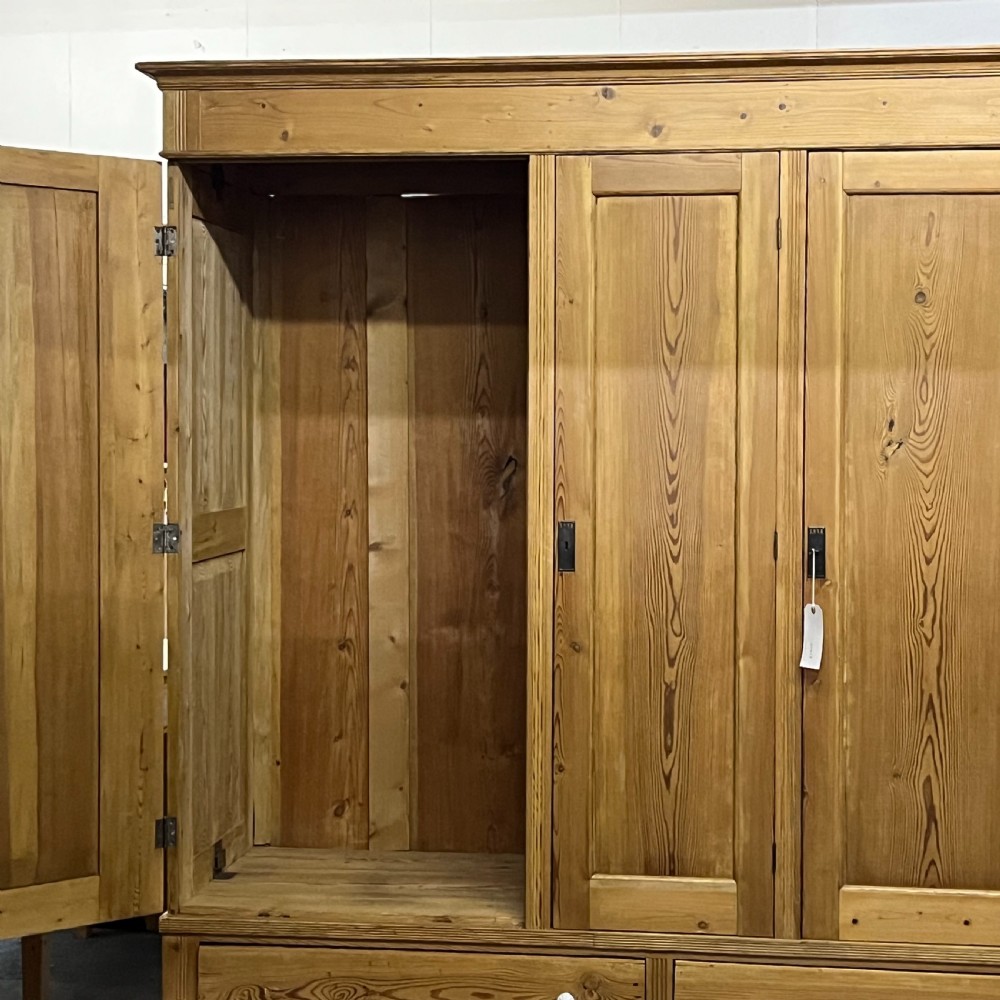 Extremely Large East German Triple Antique Pine Wardrobe With 4 Drawers (Dismantles) View V