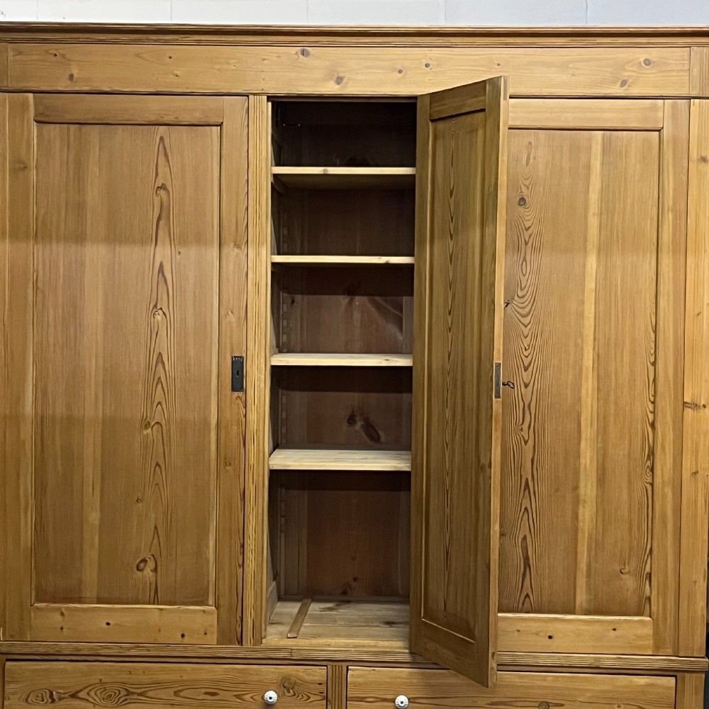 Extremely Large East German Triple Antique Pine Wardrobe With 4 Drawers (Dismantles) View VI