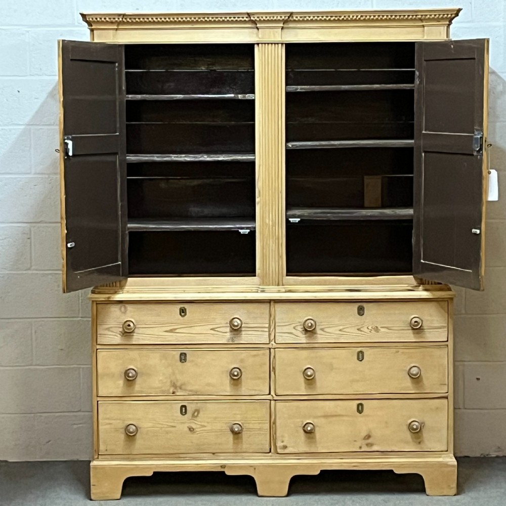 Magnificent Large Georgian Pine Linen Press With 6 Drawers View VI