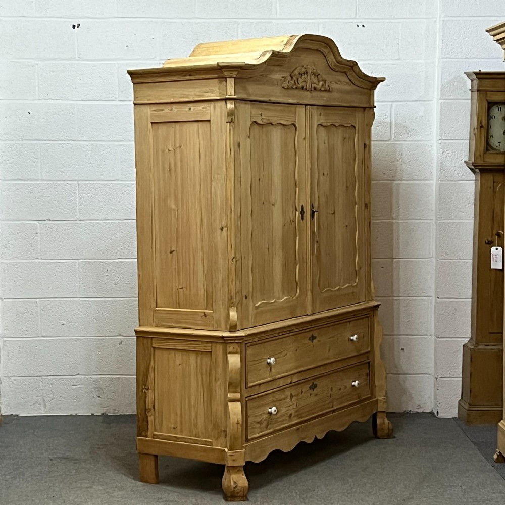 Large Very Old Dutch Pine Linen Press With 2 Drawers View IV