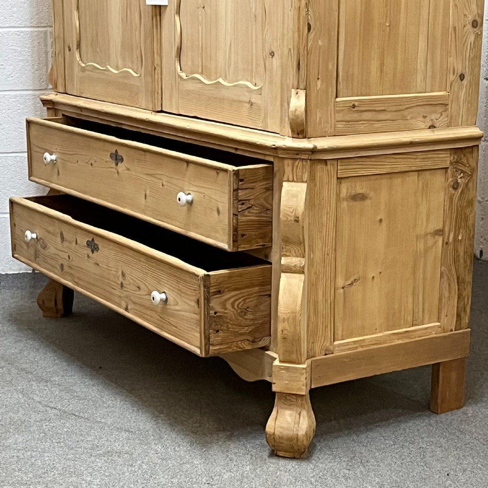 Large Very Old Dutch Pine Linen Press With 2 Drawers View VII