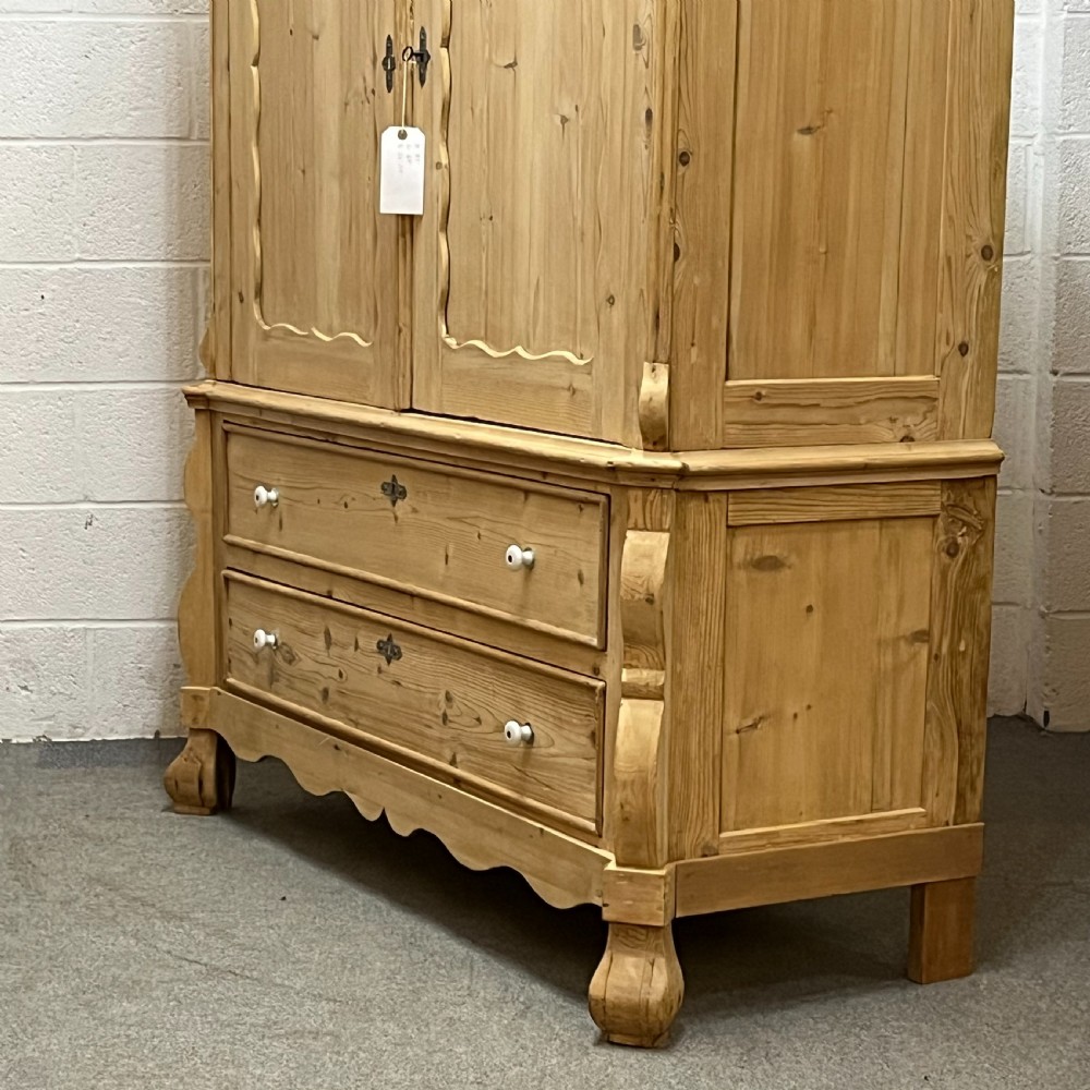 Large Very Old Dutch Pine Linen Press With 2 Drawers View VIII