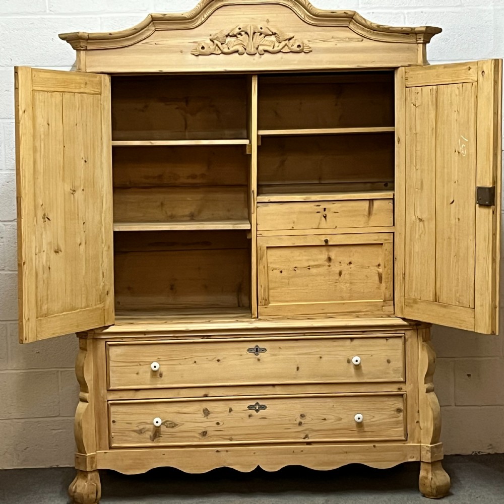 Large Very Old Dutch Pine Linen Press With 2 Drawers View IX