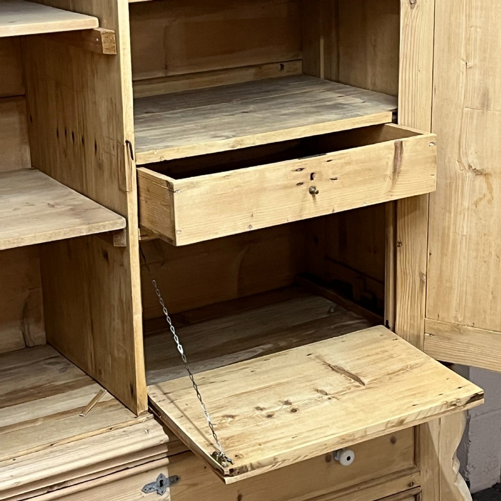 Large Very Old Dutch Pine Linen Press With 2 Drawers View X