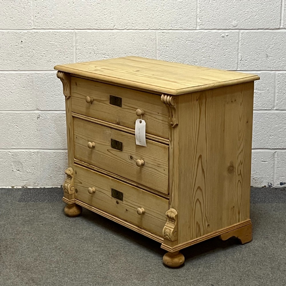 Small 3 Drawer Continental Antique Pine Chest Of Drawers  View II