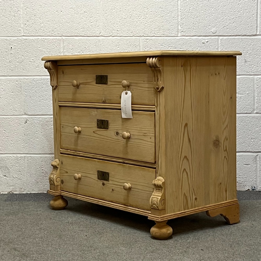 Small 3 Drawer Continental Antique Pine Chest Of Drawers  View III