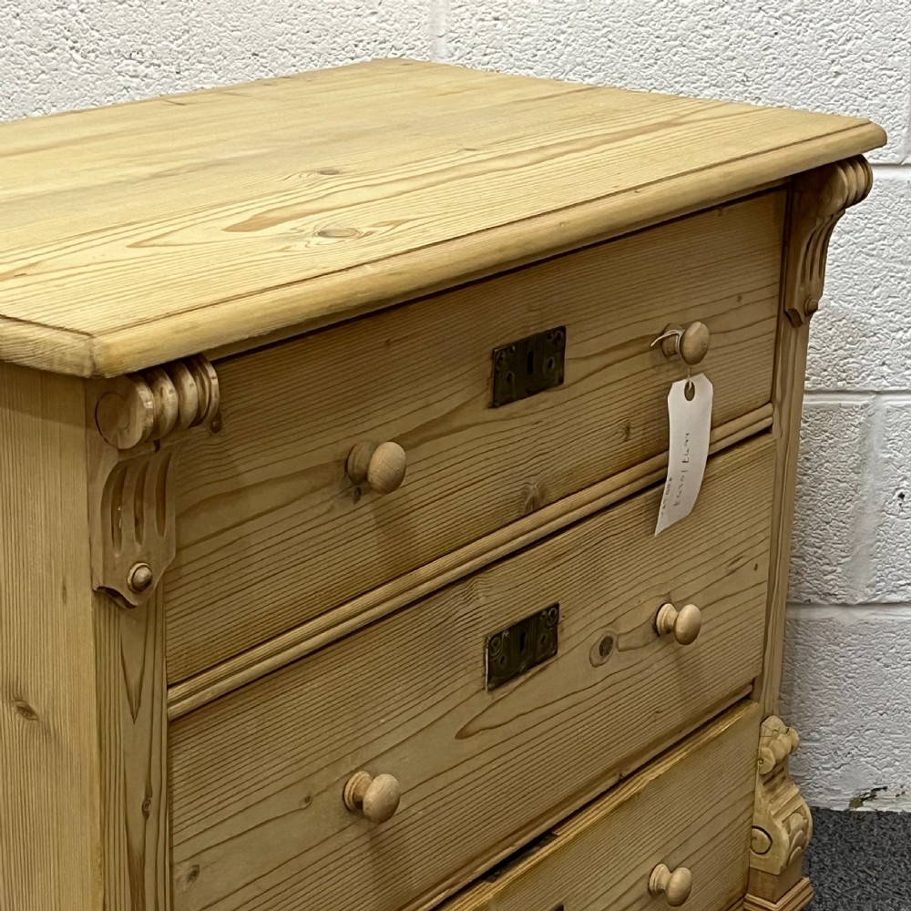 Small 3 Drawer Continental Antique Pine Chest Of Drawers  View IV