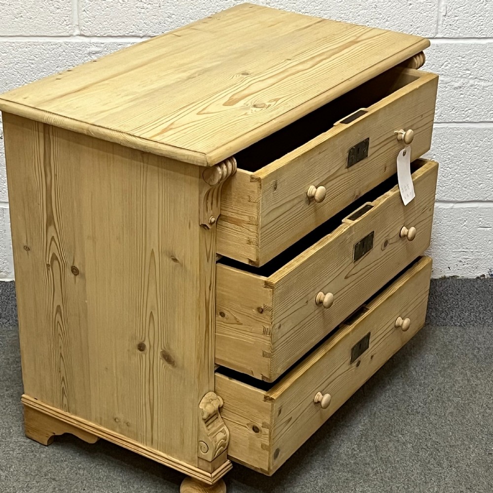 Small 3 Drawer Continental Antique Pine Chest Of Drawers  View V