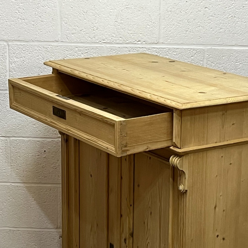 Tall Slim Antique Pine 2 Door Cupboard With Top Drawer  View V