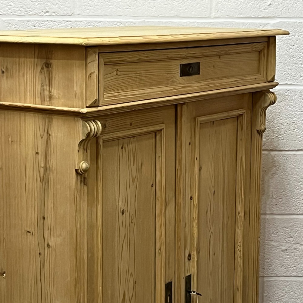 Tall Slim Antique Pine 2 Door Cupboard With Top Drawer  View VII