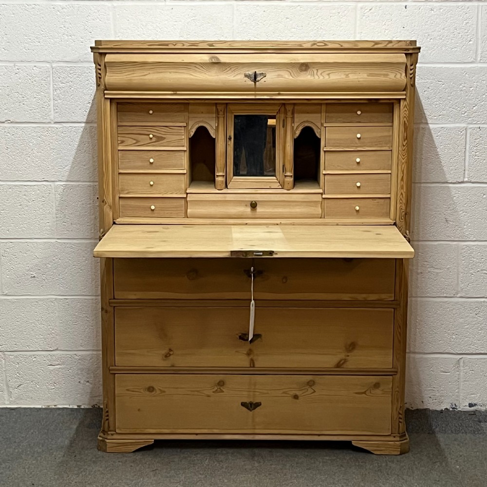 Beautiful Large Antique Pine Secretaire With Drop Down Writing Slope And Internal Drawers