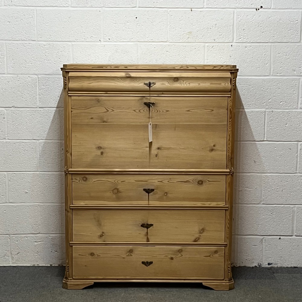 Beautiful Large Antique Pine Secretaire With Drop Down Writing Slope And Internal Drawers View II