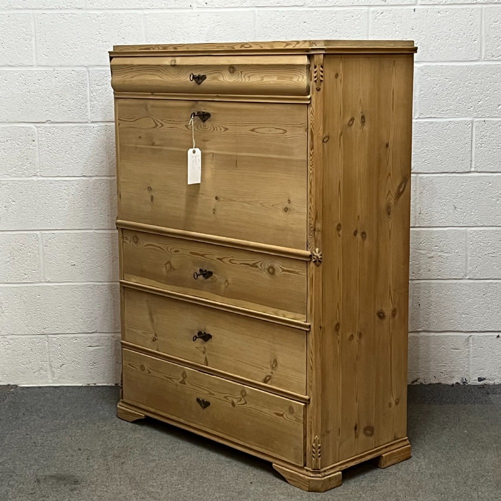 Beautiful Large Antique Pine Secretaire With Drop Down Writing Slope And Internal Drawers View III
