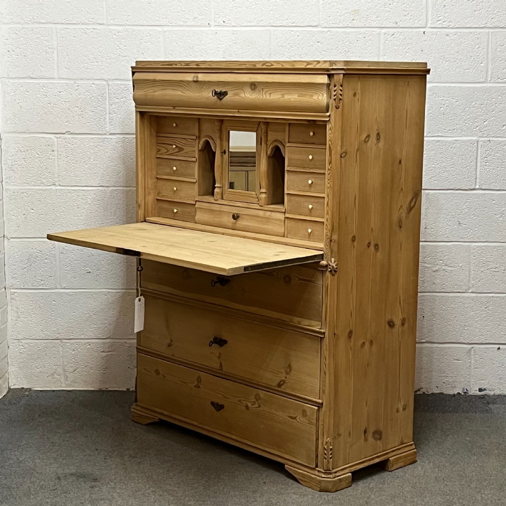 Beautiful Large Antique Pine Secretaire With Drop Down Writing Slope And Internal Drawers View V