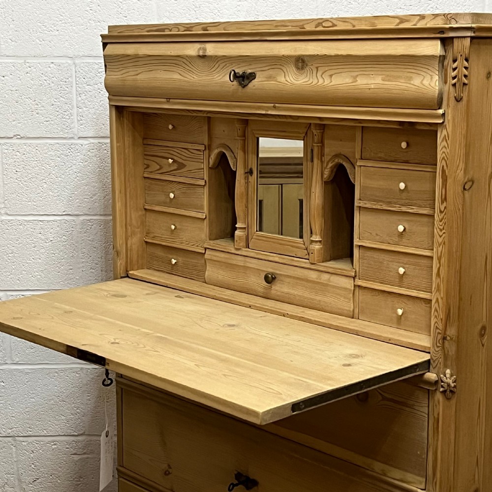 Beautiful Large Antique Pine Secretaire With Drop Down Writing Slope And Internal Drawers View VI