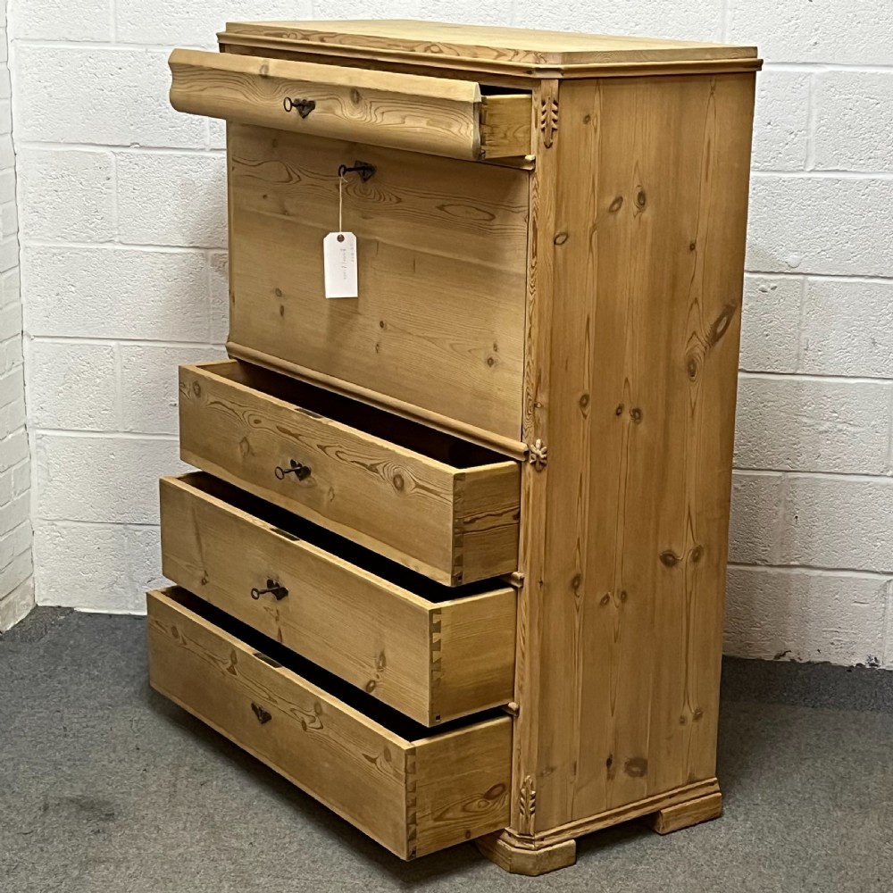 Beautiful Large Antique Pine Secretaire With Drop Down Writing Slope And Internal Drawers View IX