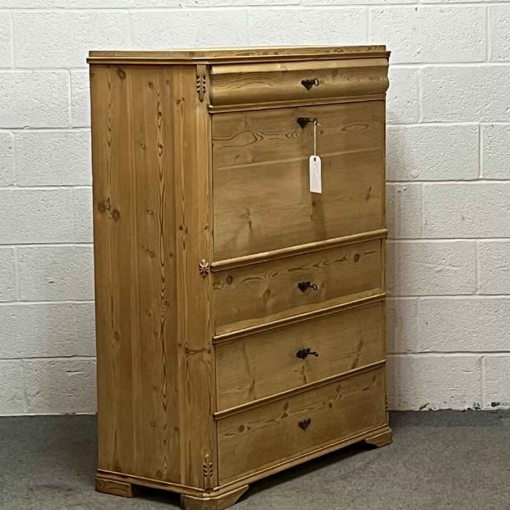 Beautiful Large Antique Pine Secretaire With Drop Down Writing Slope And Internal Drawers View X